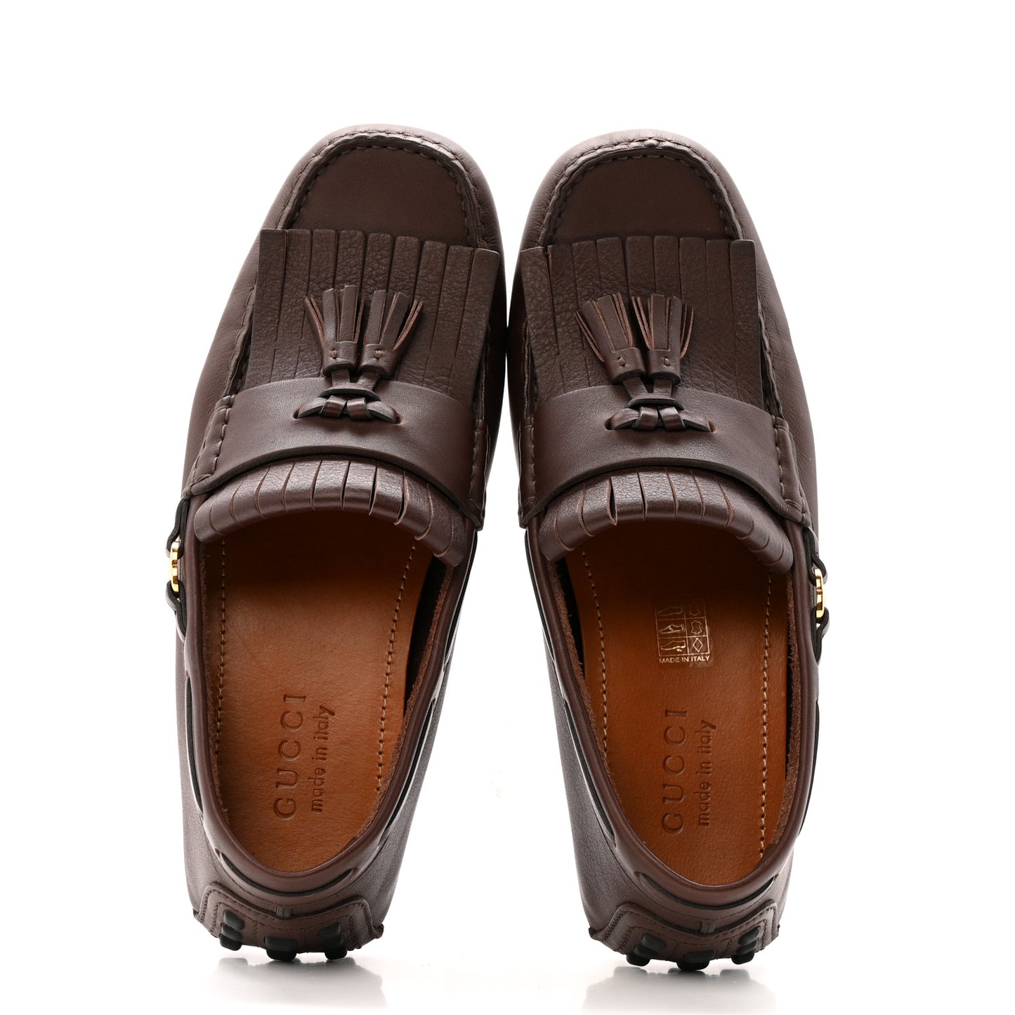 Calfskin Fringe Interlocking G Mens Driver Loafers 8 Brown