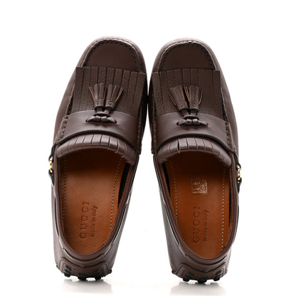 Gucci Calfskin Fringe Interlocking G Mens Driver Loafers 8 Brown 2 of 12