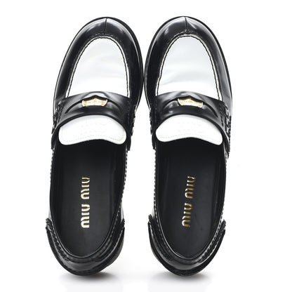 Miu Miu Spazzolato Penny Loafer 39 Black White 2 of 9
