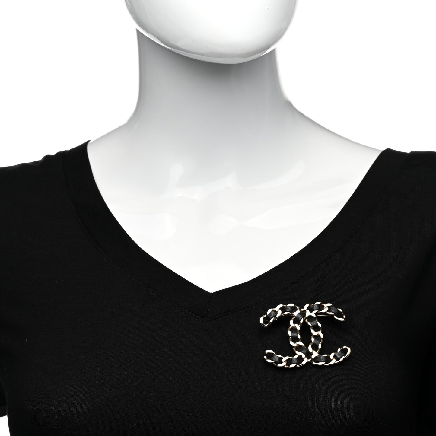 Lambskin Chain CC Brooch Black Gold