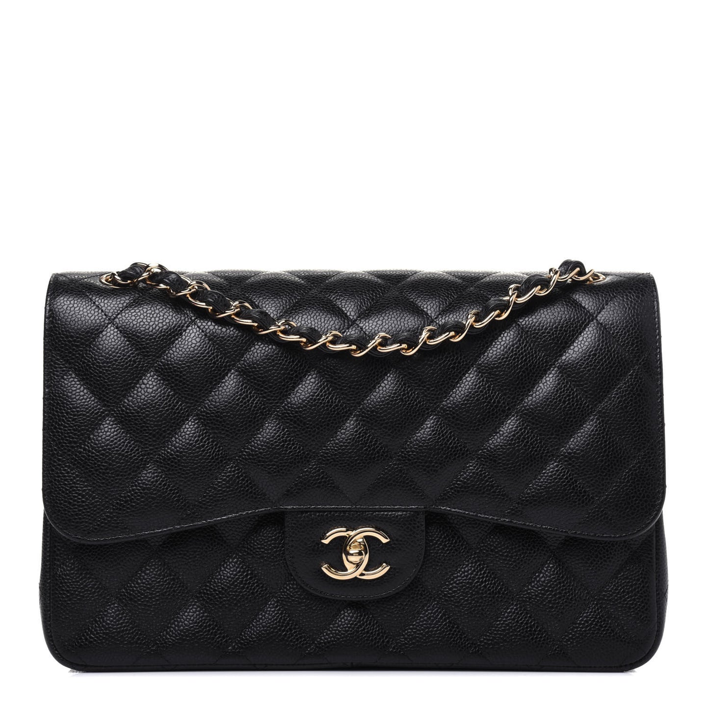 Caviar Quilted Jumbo Double Flap Black