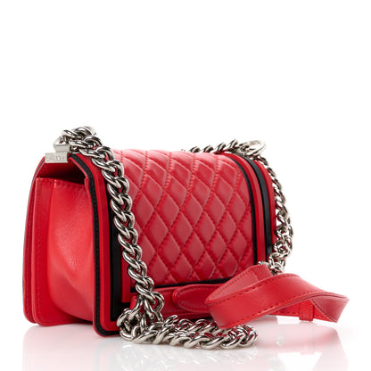 Chanel Lambskin Rubber Quilted Small Two Tone Boy Flap Red Black 3 of 12
