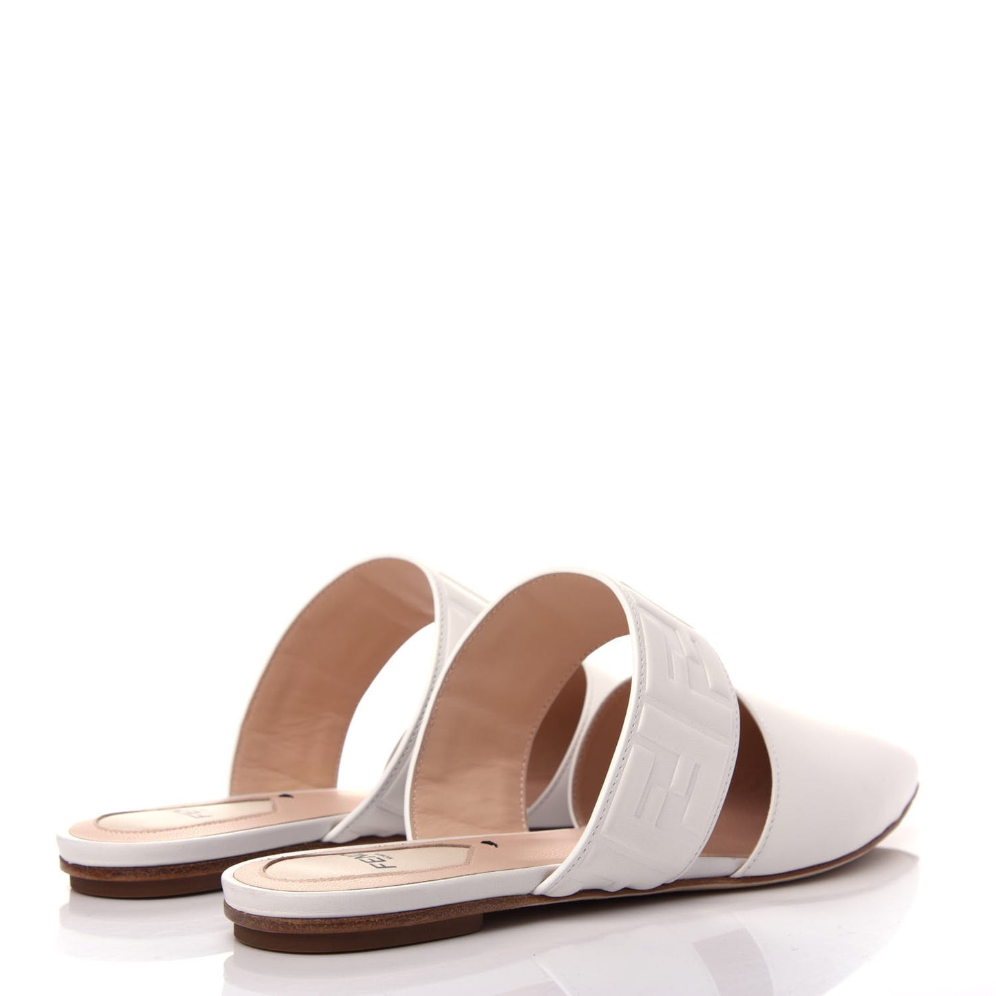 Vitello FF Embossed Buckle Flat Mules 38.5 Snow
