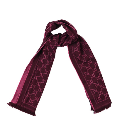 Gucci Wool Jacquard GG Monogram Sten Fringe Scarf Magenta Bordeaux 1 of 3
