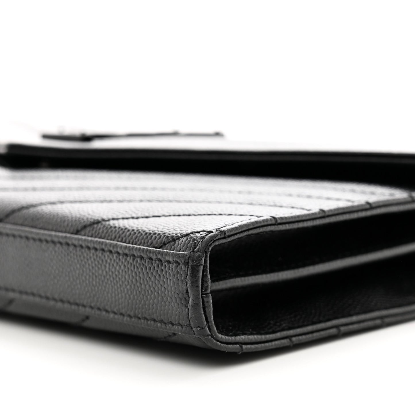 Grain De Poudre Matelasse Chevron Monogram Monochrome Chain Wallet Black
