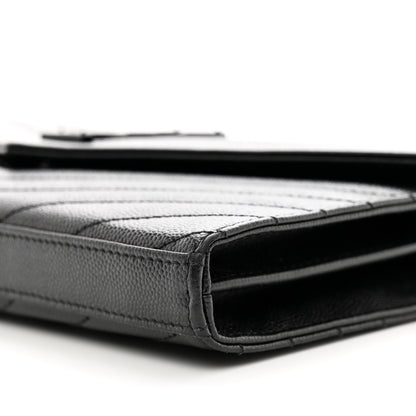 Saint Laurent Grain De Poudre Matelasse Chevron Monogram Monochrome Chain Wallet Black 10 of 11