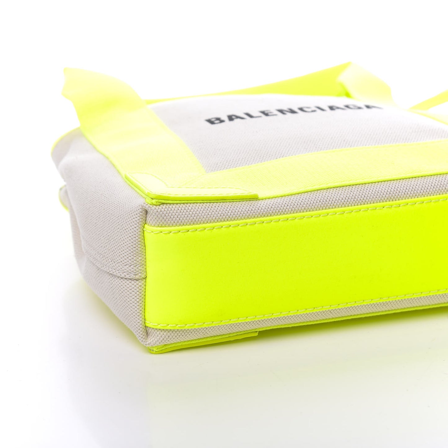 Cotton Canvas Satin Calfskin Navy Cabas XS Natural Fluo Yellow