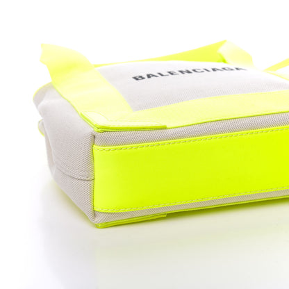 Balenciaga Cotton Canvas Satin Calfskin Navy Cabas XS Natural Fluo Yellow 9 of 10