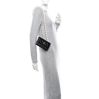 Chanel Calfskin Quilted Maxi Pearls Clutch With Chain Black 2 of 11