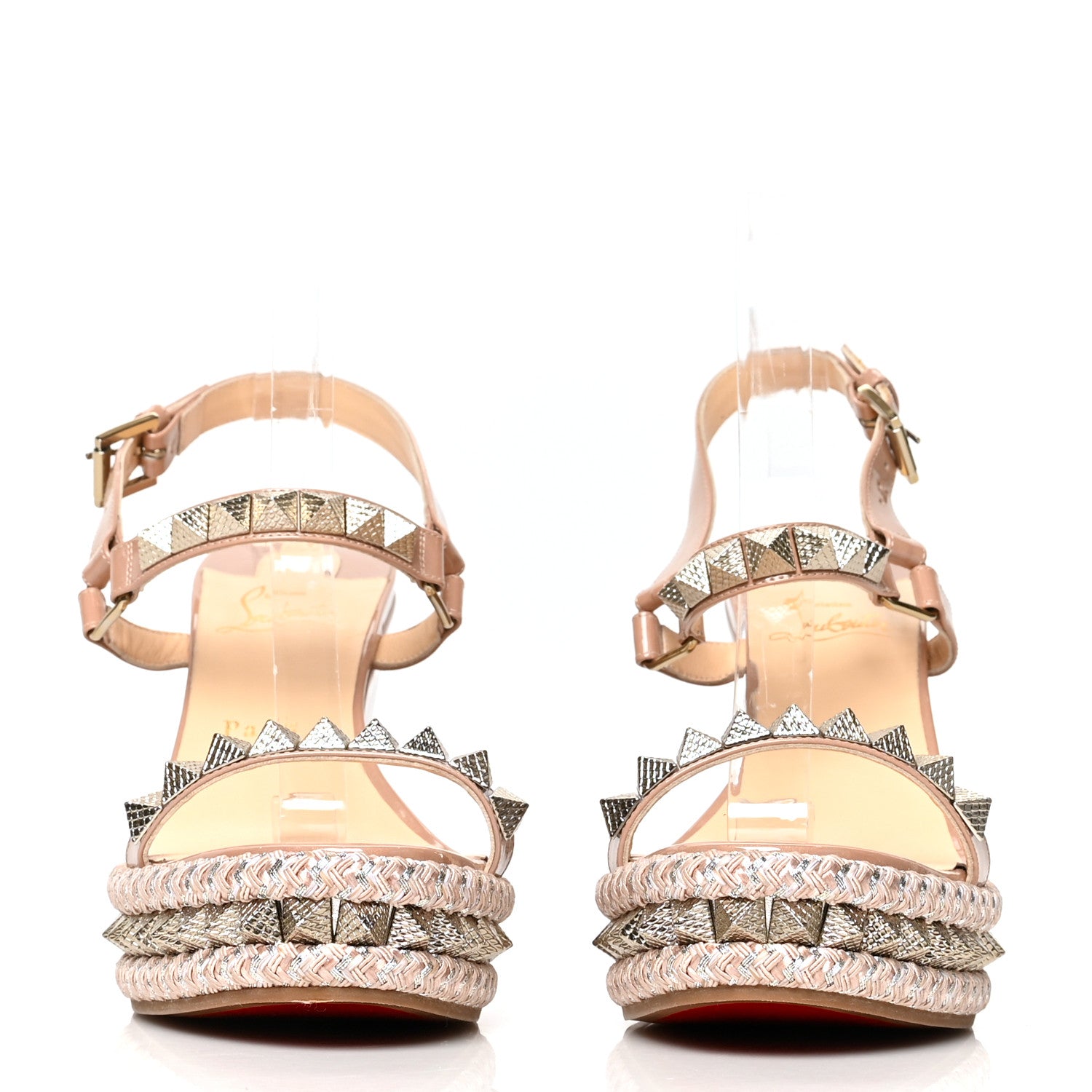 Christian Louboutin Patent Pyraclou 110 Wedge Sandals 40 Nude 2 of 7
