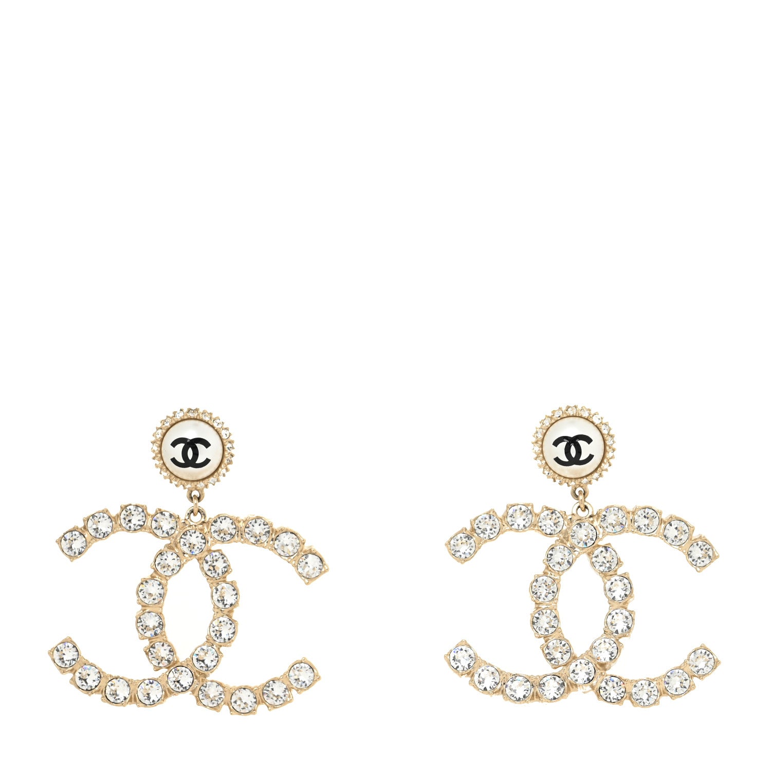 Chanel Crystal Pearl Large CC Drop Earrings Light Gold 1 of 4