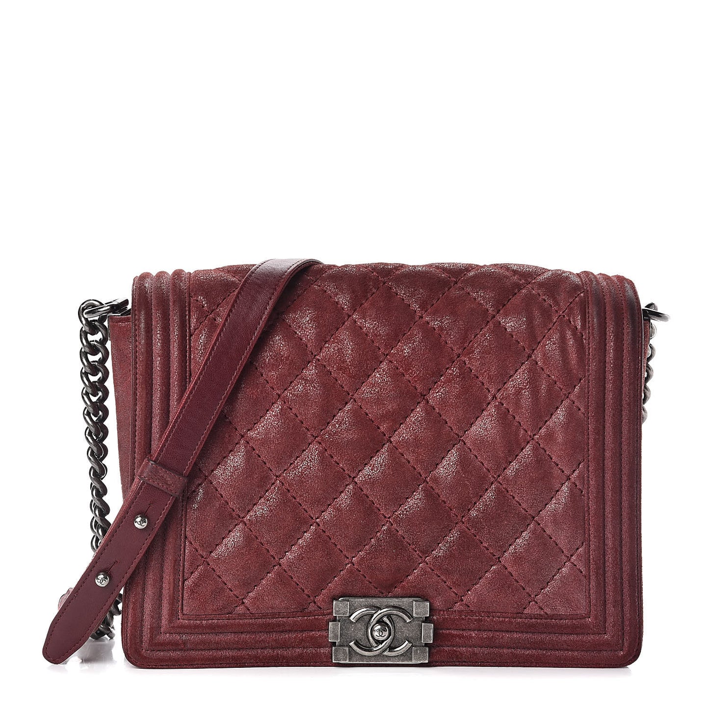 Iridescent Calfskin Quilted New Medium Gentle Boy Flap Dark Red