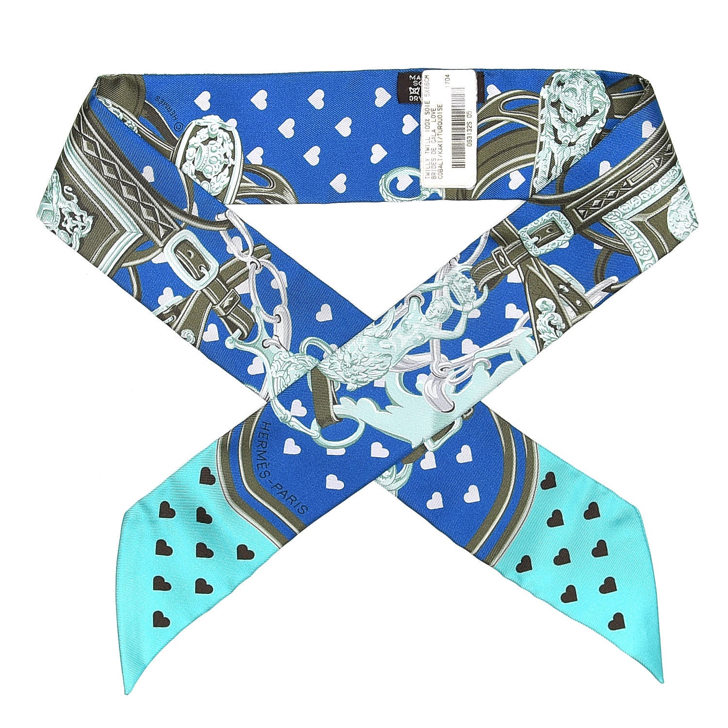 Hermes Silk Brides De Gala Love Twilly Cobalt Kaki Turquoise 1 of 6
