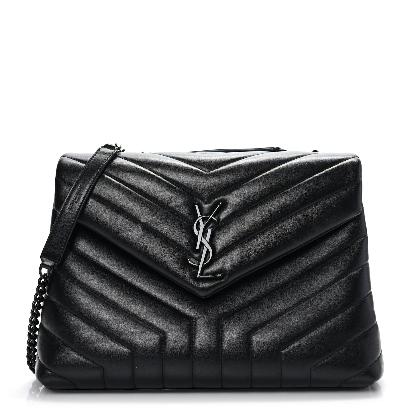 Calfskin Y Quilted Monogram Medium Loulou Chain Satchel Black