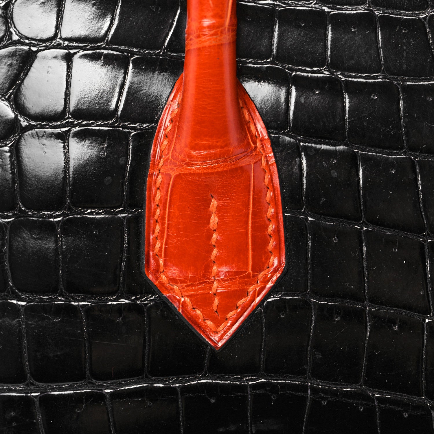 Hermes Shiny Porosus Crocodile Birkin 40 Black Orange 13 of 43