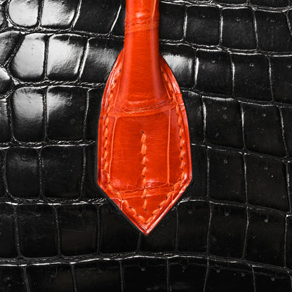 Hermes Shiny Porosus Crocodile Birkin 40 Black Orange 13 of 43