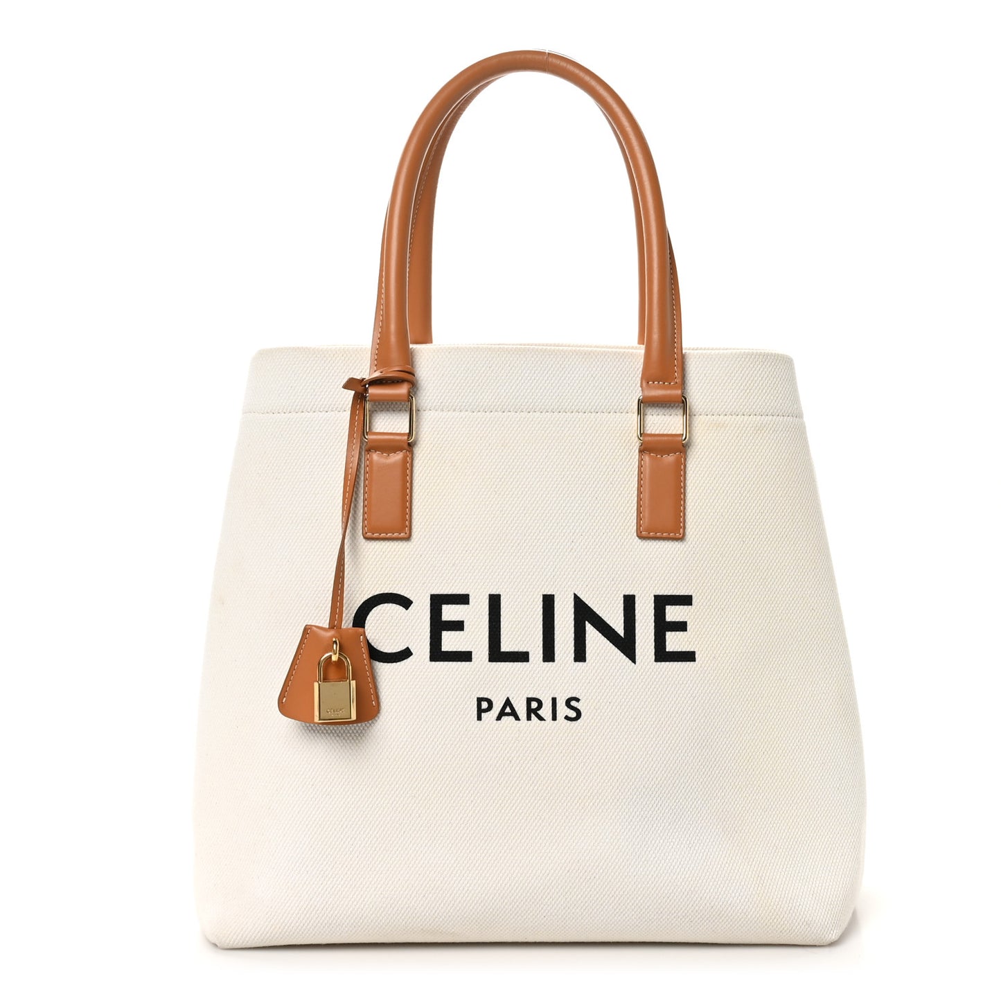 Canvas Calfskin Logo Print Small Horizontal Cabas Natural Tan