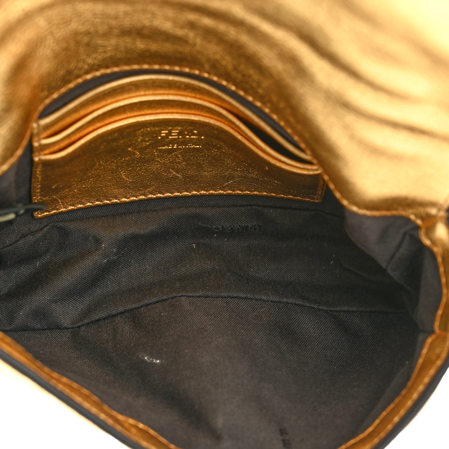Fendi Vitello Catalan Mirror FF 1974 Embossed Mini Baguette Gold 5 of 11