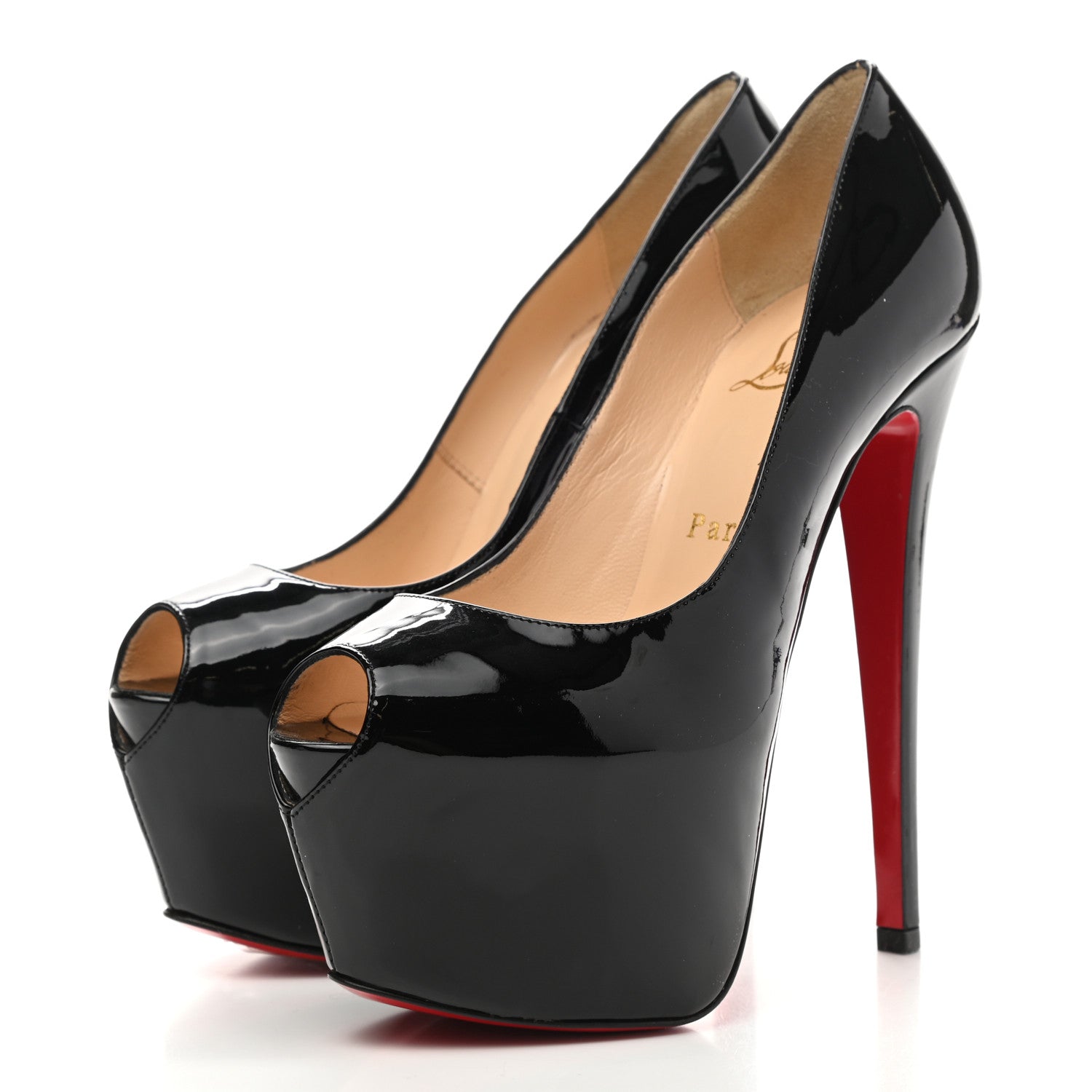 Christian Louboutin Patent Daffodile Peep Toe 160 Pumps 36.5 Black 4 of 7