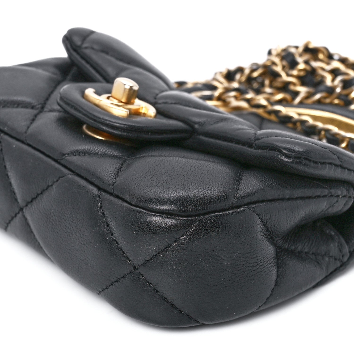 Chanel Calfskin Quilted Lady Handle Flap Card Holder With Chain Black 13 of 14