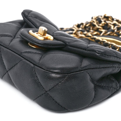 Chanel Calfskin Quilted Lady Handle Flap Card Holder With Chain Black 13 of 14