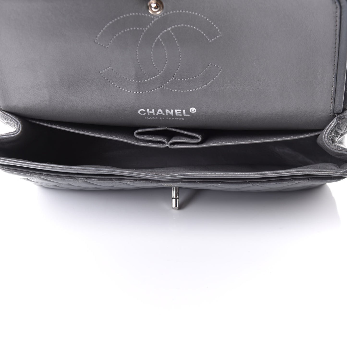Lambskin Quilted Medium Double Flap Dark Grey