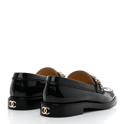 Chanel Shiny Calfskin Logo Loafers 36 Black 4 of 9