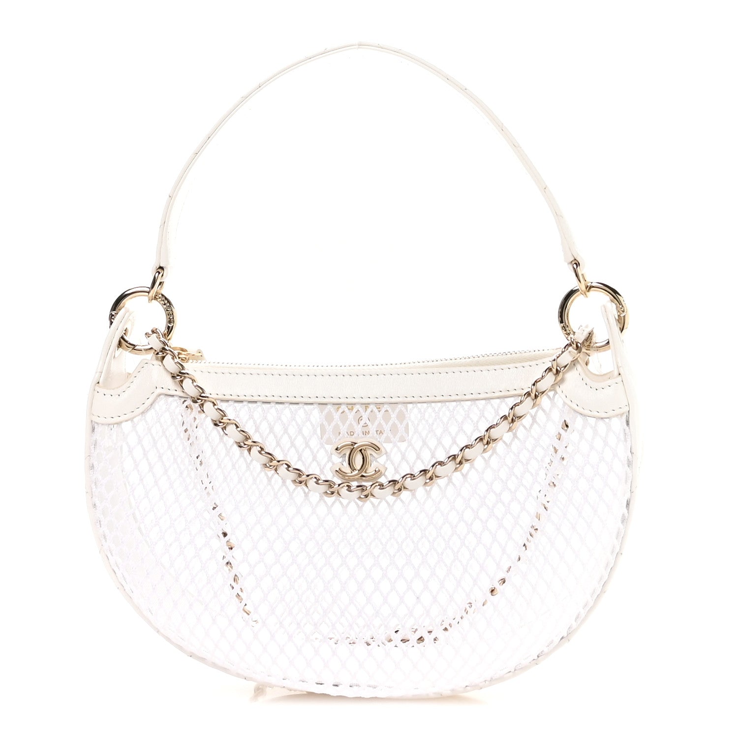 Chanel Mesh Shiny Lambskin Chain Hobo White 1 of 11