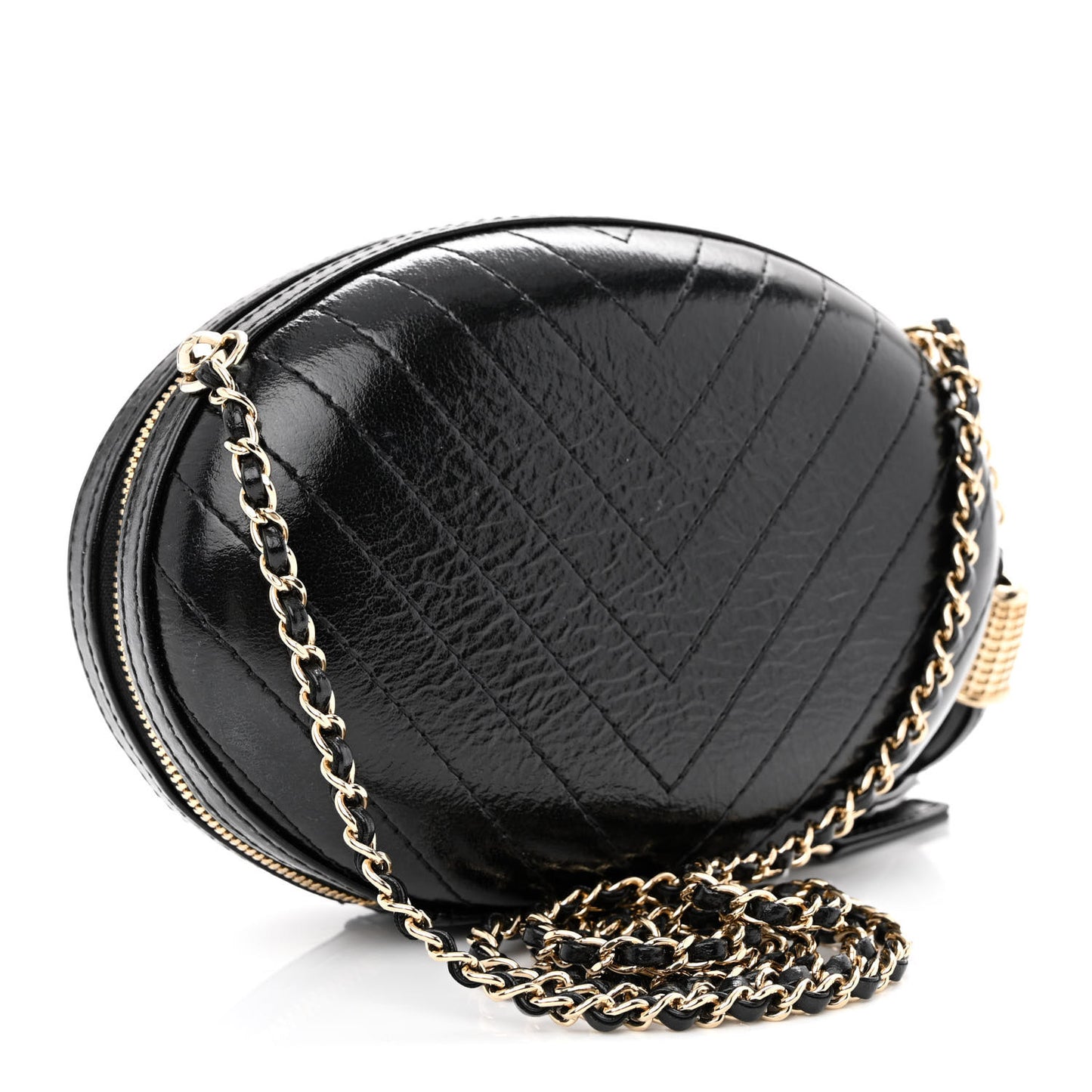 Lambskin Embroidered Chevron Quilted La Pausa Tassel Clutch Black