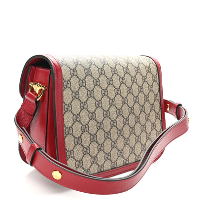 Gucci GG Supreme Monogram Azalea Calfskin Horsebit 1955 Shoulder Bag Beige Ebony New Cherry Red 3 of 10