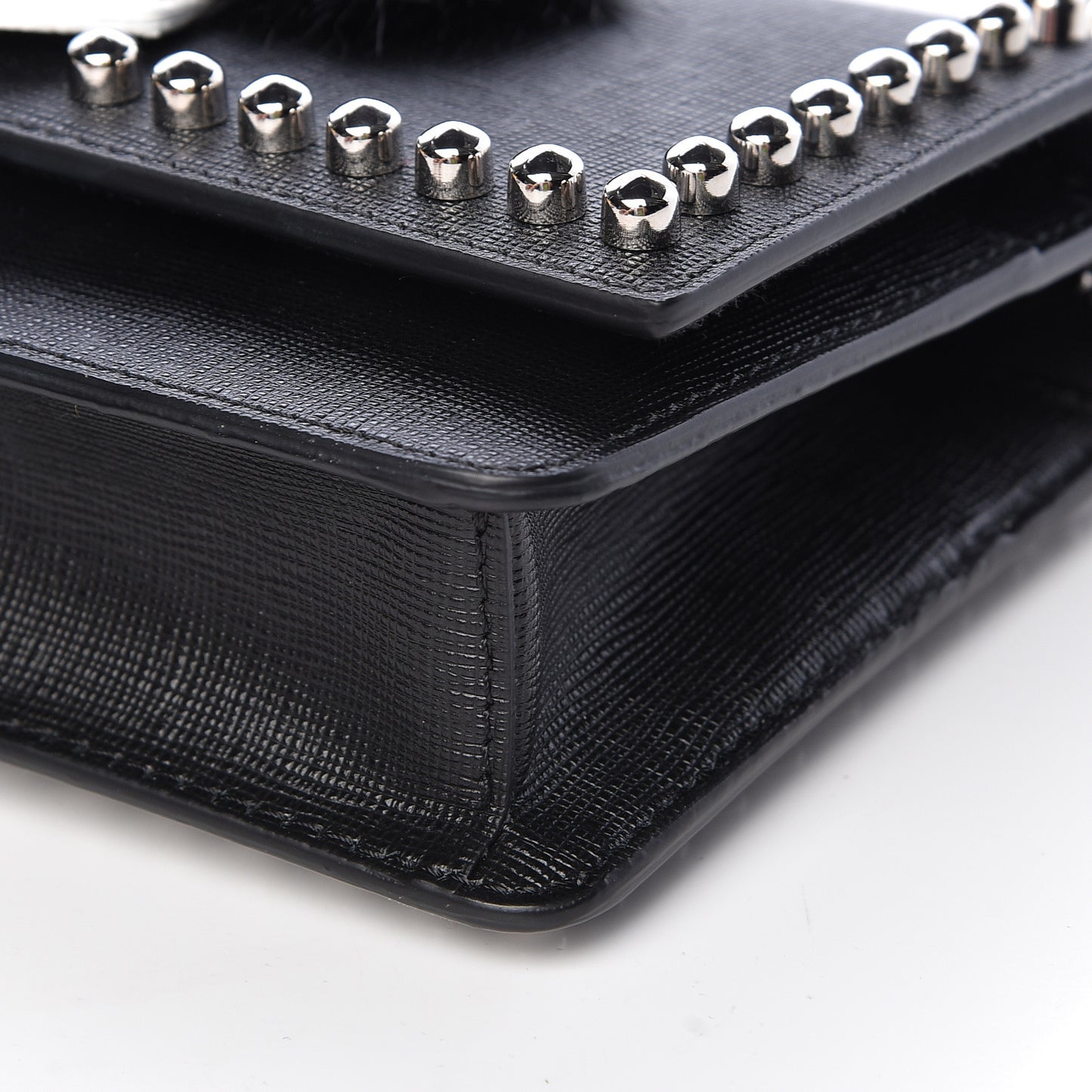 Vitello Elite Mink Fur Studded Karlito Tube Wallet on Chain Black
