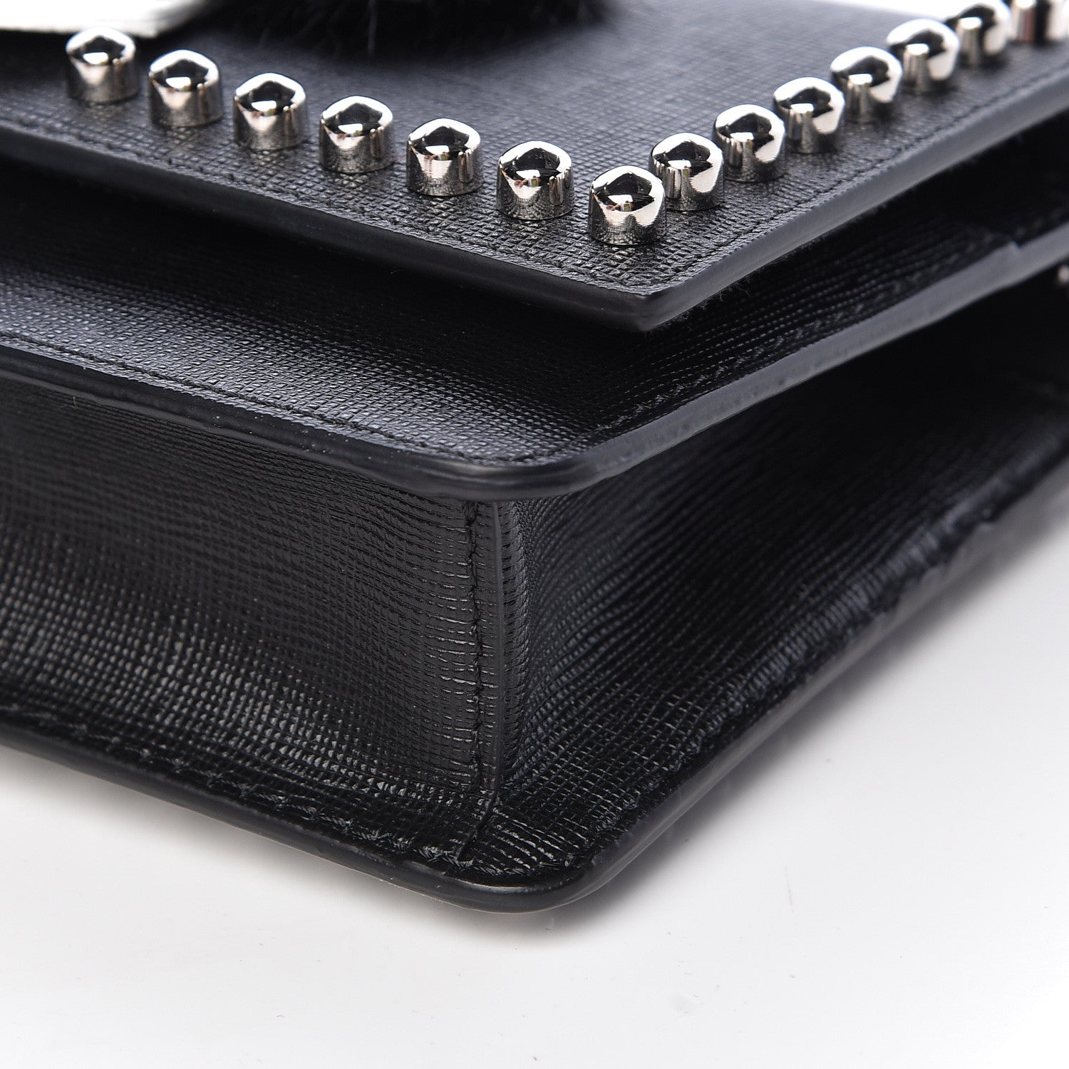 Fendi Vitello Elite Mink Fur Studded Karlito Tube Wallet on Chain Black 9 of 10