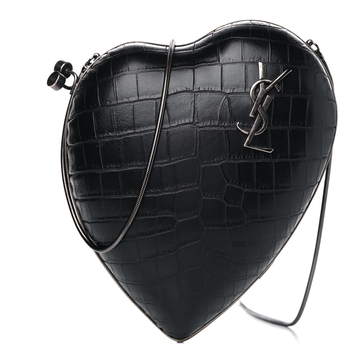 Saint Laurent Calfskin Crocodile Embossed Monogram Love Box Bag Black 1 of 13