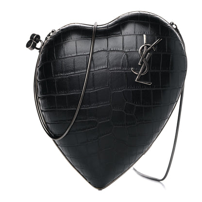 Saint Laurent Calfskin Crocodile Embossed Monogram Love Box Bag Black 1 of 13