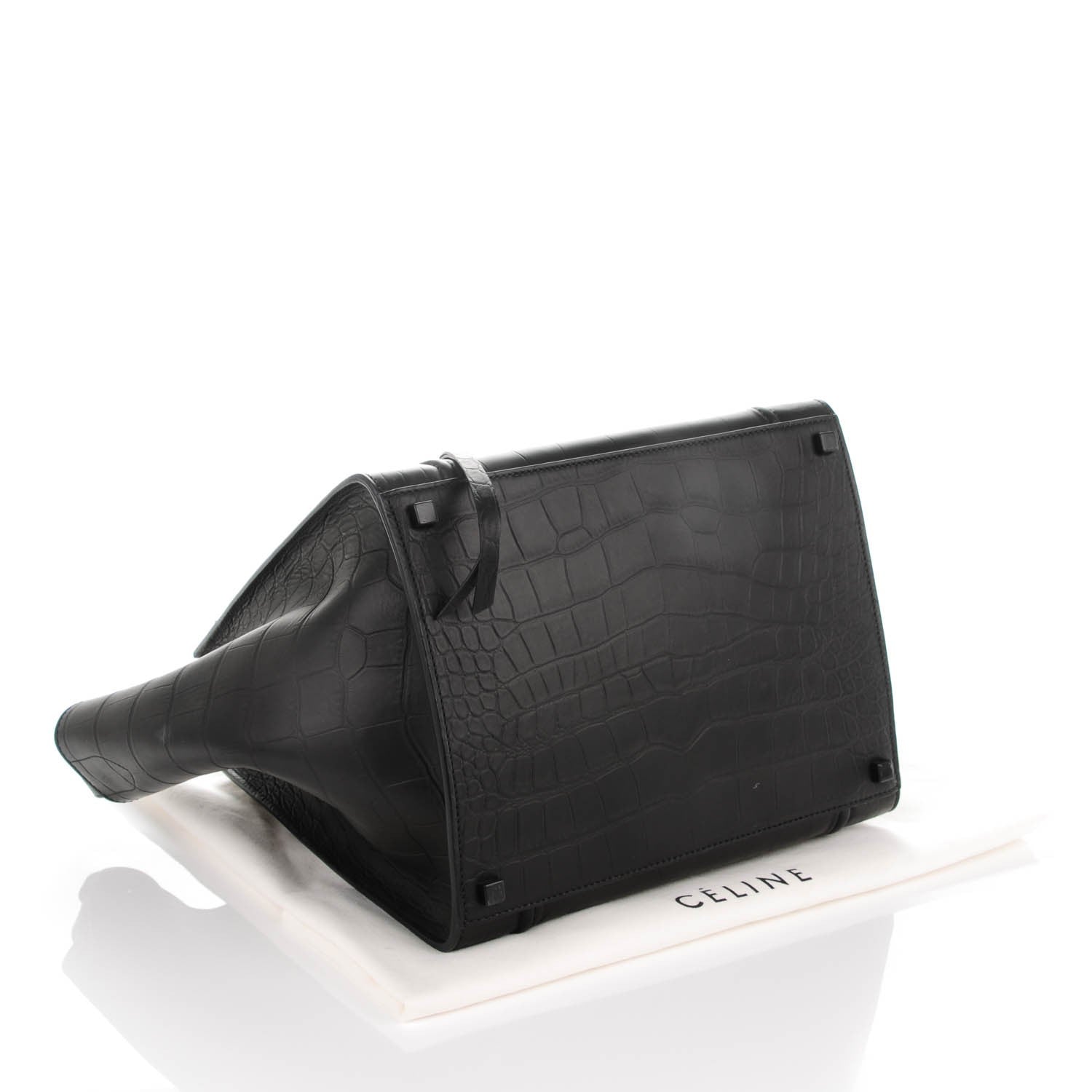 Celine Crocodile Embossed Calfskin Medium Phantom Luggage Black 4 of 7