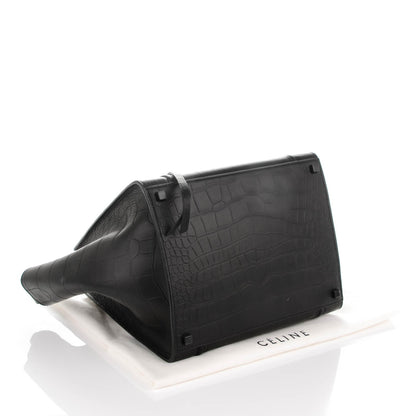 Celine Crocodile Embossed Calfskin Medium Phantom Luggage Black 4 of 7