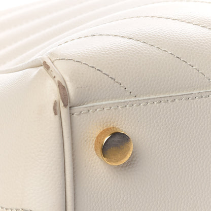 Saint Laurent Grain De Poudre Matelasse Chevron Monogram Shopping Bag White 17 of 20