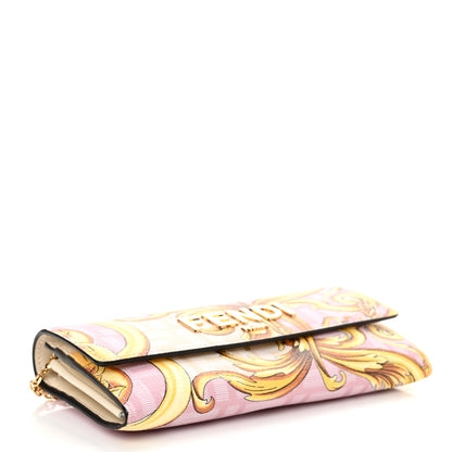 Fendi X VERSACE Glazed Fabric Fendace FF Baroque Continental Wallet On Chain Gold White Rosa 4 of 13