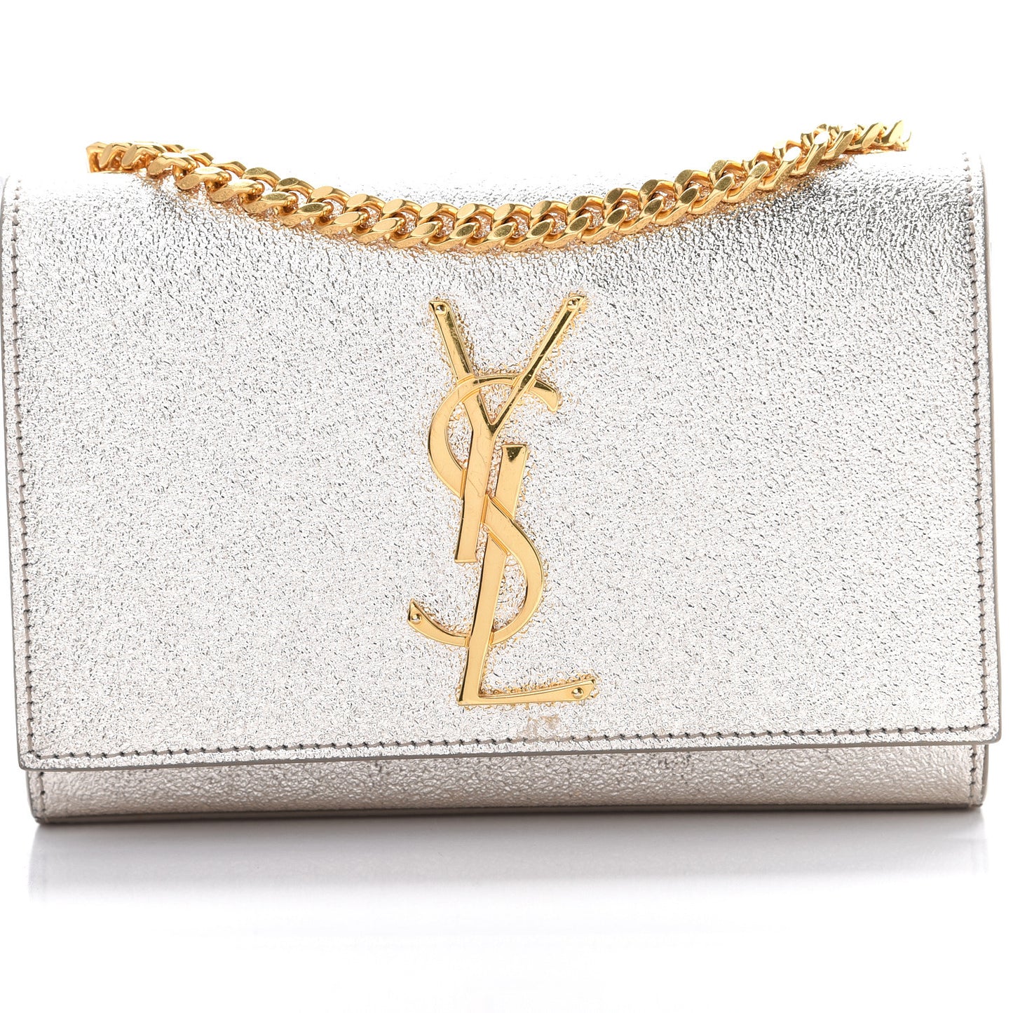 Metallic Calfskin Small Classic Monogram Kate Satchel Pale Gold
