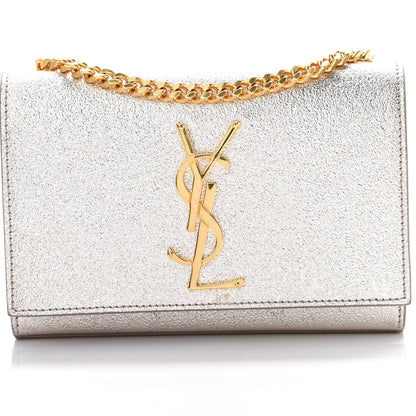 Saint Laurent Metallic Calfskin Small Classic Monogram Kate Satchel Pale Gold 8 of 10