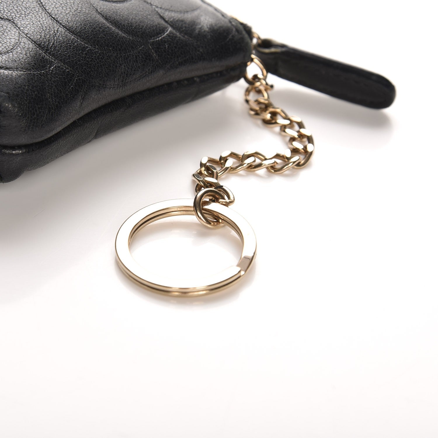 Chanel Lambskin Camellia Embossed Key Holder Case Black 8 of 8