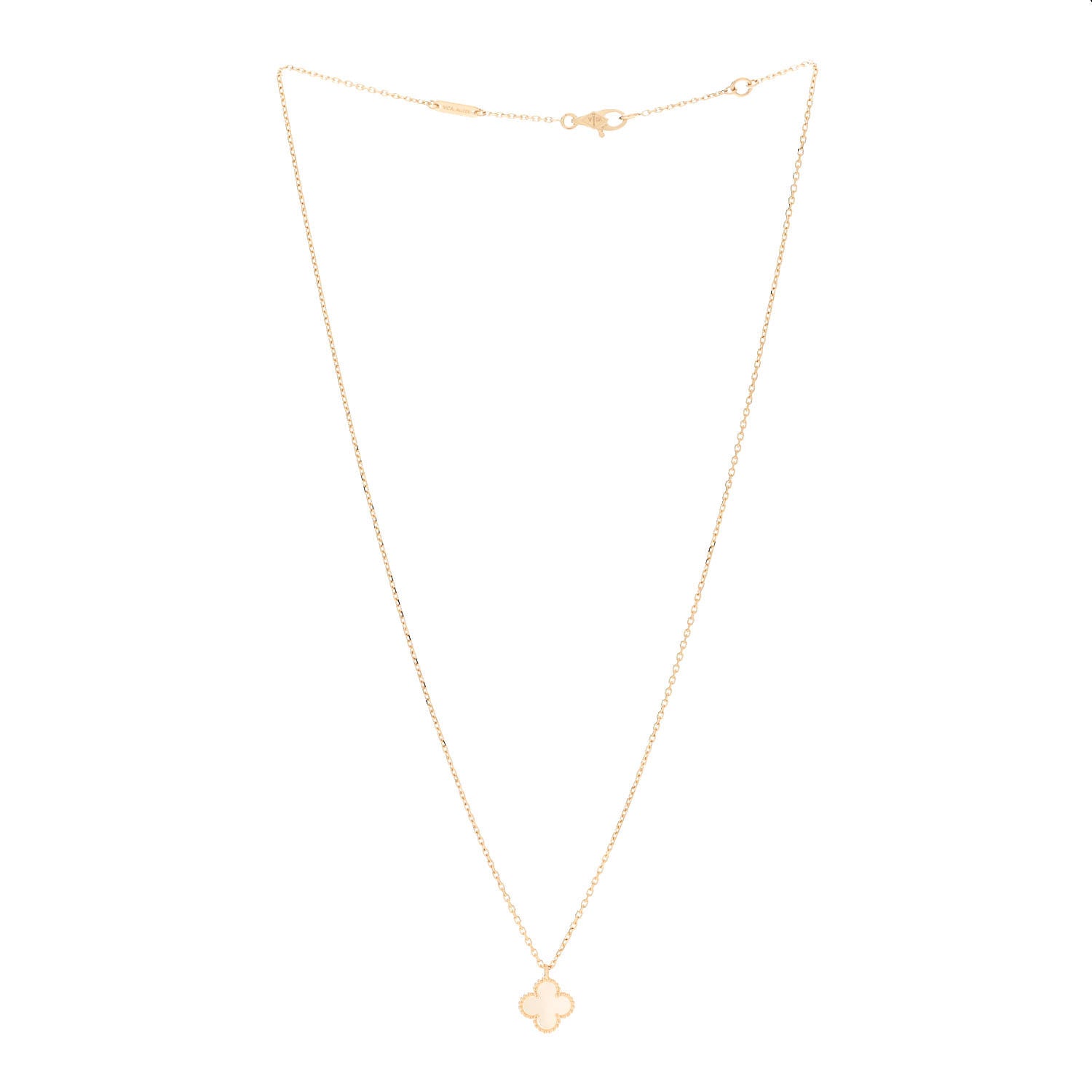 Van Cleef & Arpels 18K Yellow Gold Mother of Pearl Sweet Alhambra Pendant Necklace 3 of 6