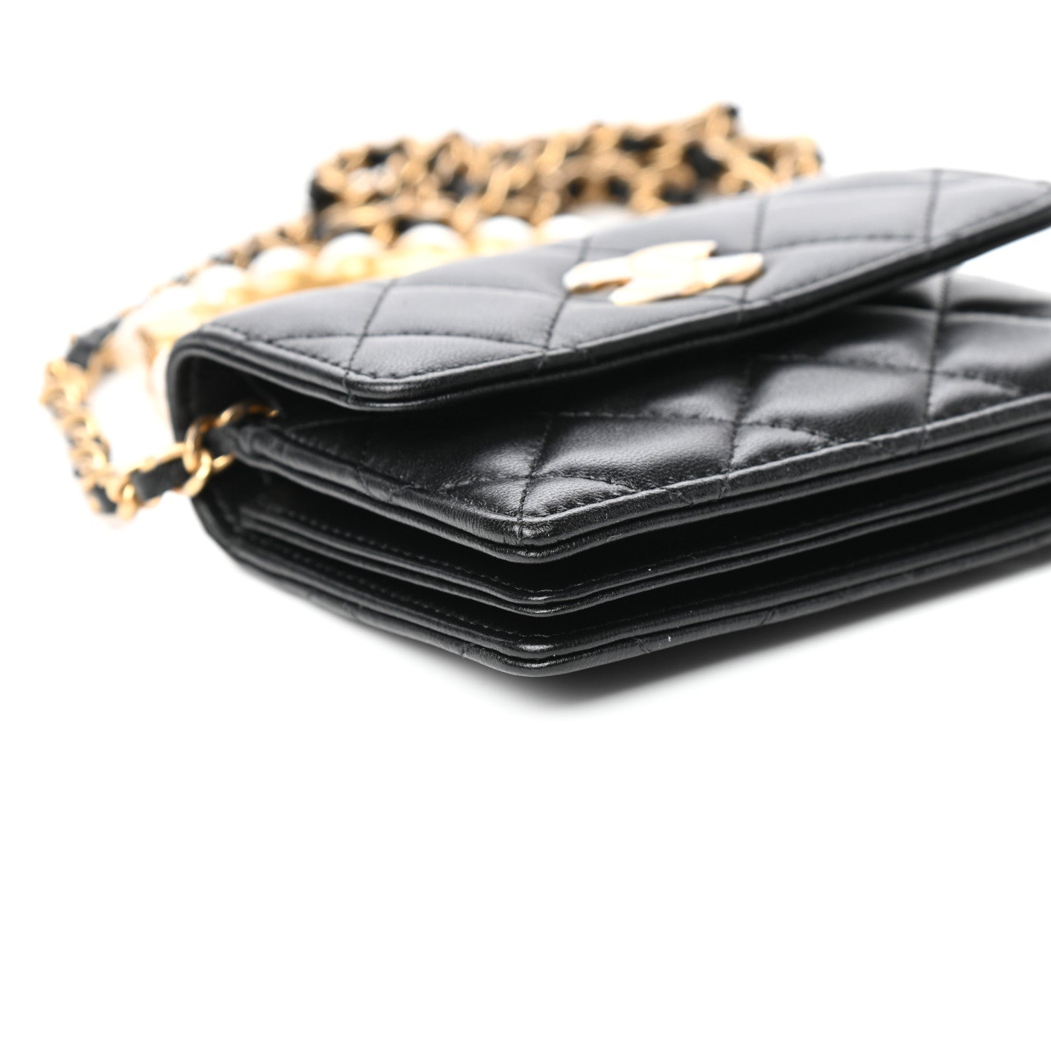 Chanel Lambskin Quilted Pearl Crown Clutch With Chain Black 8 of 10