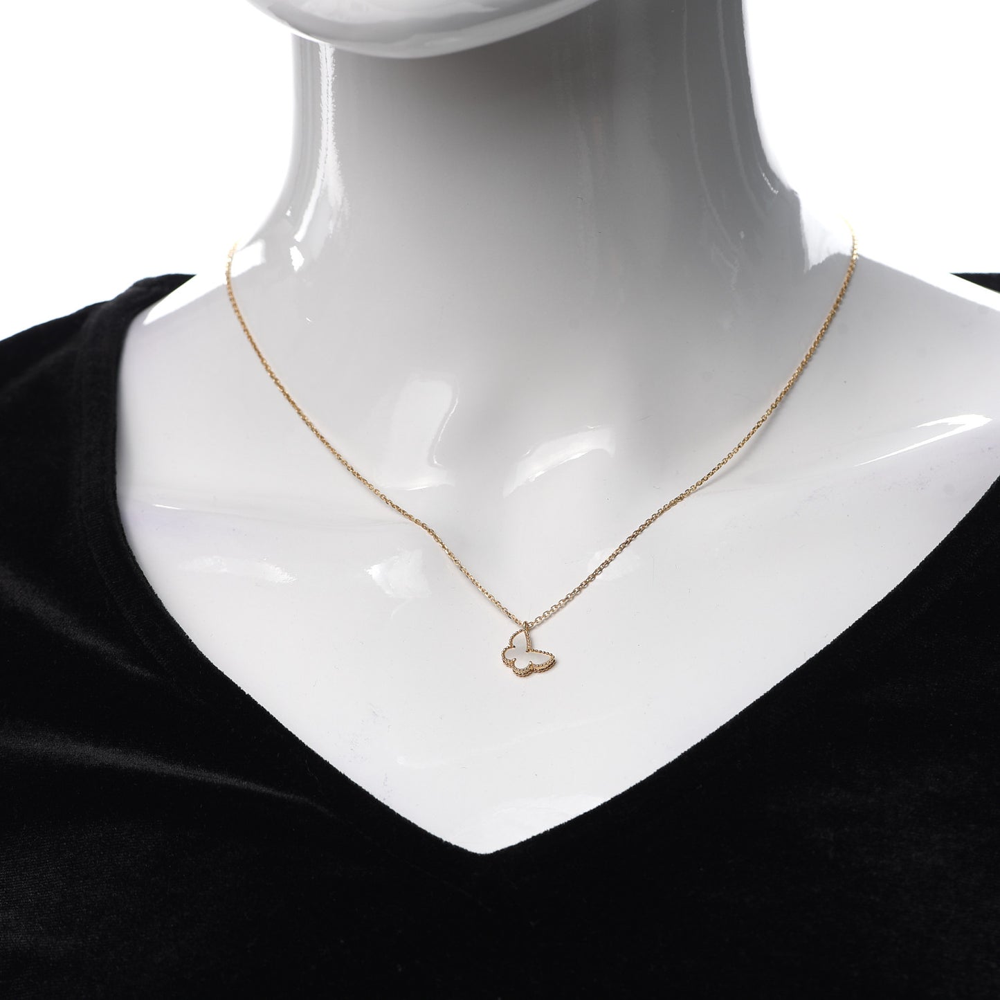 18K Yellow Gold Mother of Pearl Sweet Alhambra Butterfly Pendant Necklace