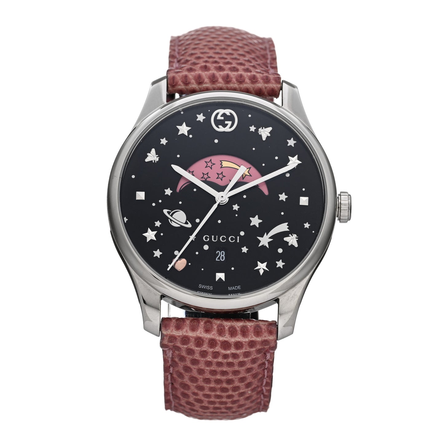 Stainless Steel Lizard 38mm G-Timeless Moonphase Star Planet Quartz Watch Black