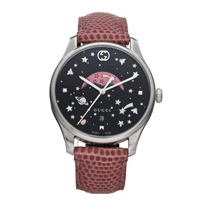 Gucci Stainless Steel Lizard 38mm G-Timeless Moonphase Star Planet Quartz Watch Black 1 of 5