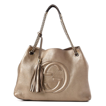 Gucci Metallic Pebbled Calfskin Medium Soho Chain Shoulder Bag Golden Beige 1 of 12