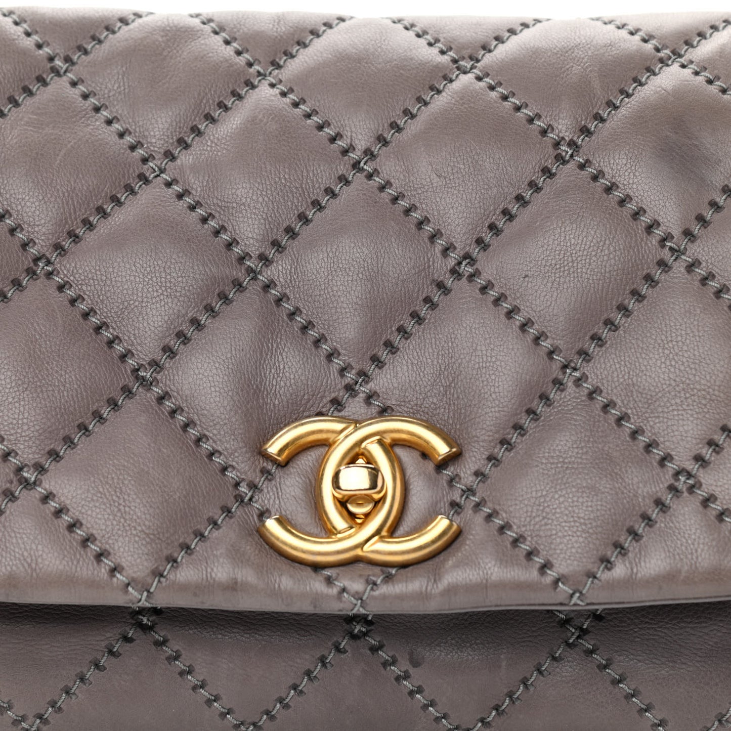 Calfskin Quilted Retro Chain Flap Grey
