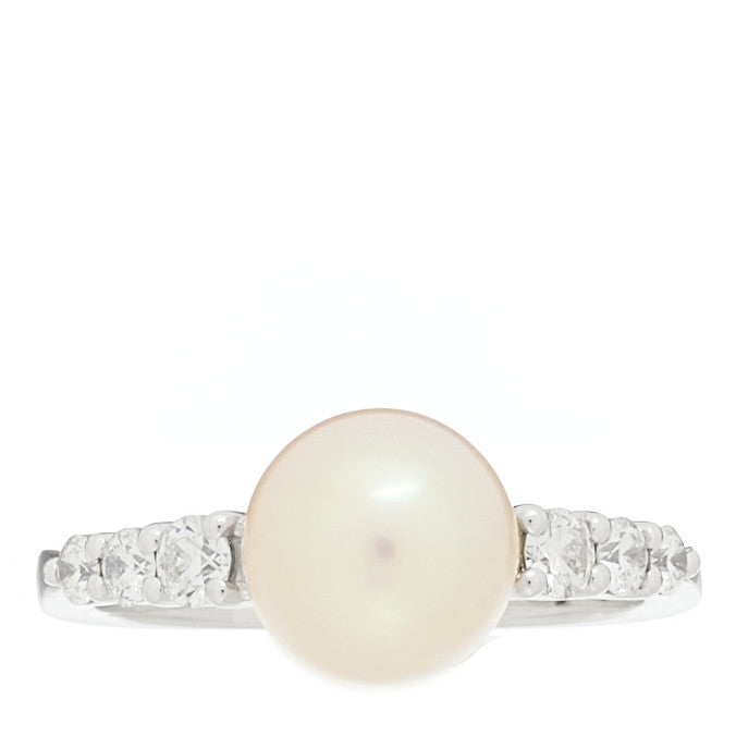 Mikimoto 18K White Gold Diamond Akoya Cultured Pearl 8-8.5mm Morning Dew Ring 53 6.5 1 of 6
