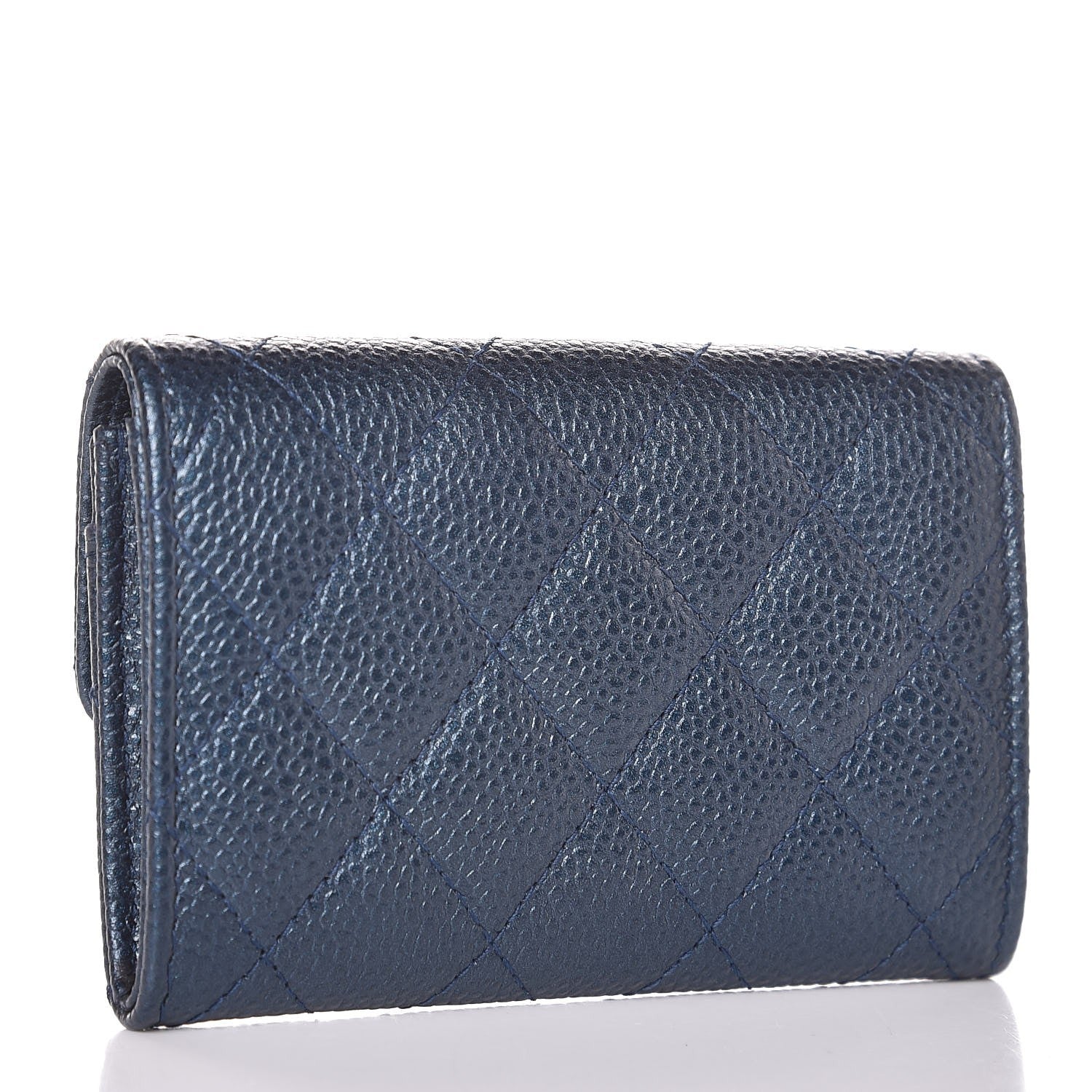 Chanel Metallic Caviar Quilted Flap Card Holder Dark Blue 3 of 9